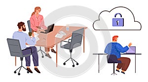 Office Team Collaborating on Data Security with Cloud Encryption Concept Visualization