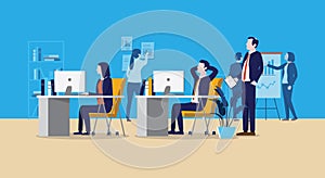 Office with team of people working vector illustration