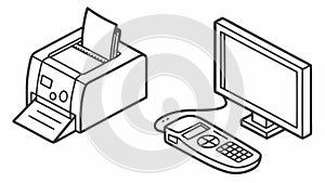 Office technology icons with printer and desktop computer. vector design Generative AI