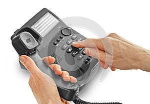 Office telephone with hand dialing . Contact and support concept. png transparent