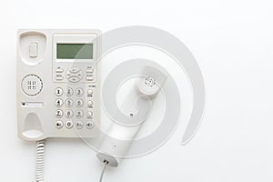 Office telephone on white background, communication and technology concept