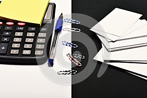 Office tools on black and white background as business concept