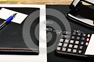 Office tools on black and white background, close up