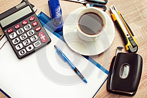 Office tools and coffee cup