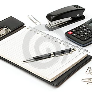 Office tools on desk isolated on a white background