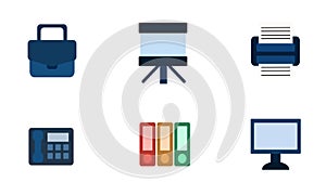 Office tools doodle icon set on white background