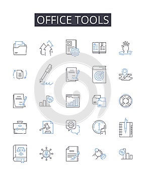 Office tools line icons collection. harmony, ensemble, melodic, orchestration, intonation, improvisation, dynamics