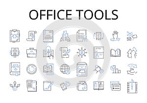 Office tools line icons collection. Kitchen supplies, Sports equipment, School supplies, Graphic design, Automotive