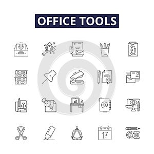 Office tools line vector icons and signs. Tools, Word, Excel, PowerPoint, Outlook, Access, OneNote, Publisher outline photo