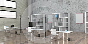 Office with virus prevention separations 3d rendering .3d illustration photo