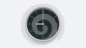 Office wall clock displays 9 oclock. 3D rendering