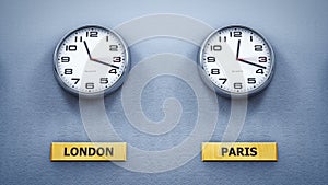 Office wall clocks showing different world time