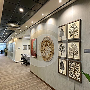 Office wall mock-up interior with wall art