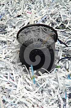 Office wastebasket and paper