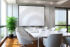 Office white conference boardroom presentation table interior design empty modern business meeting room chair