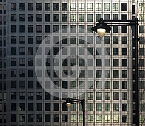 Office windows in Canary Wharf, London, UK