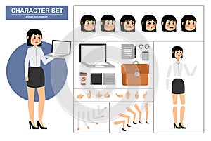 Office woman character constructor with various views