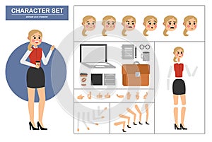 Office woman character constructor with various views