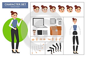 Office woman character constructor with various views