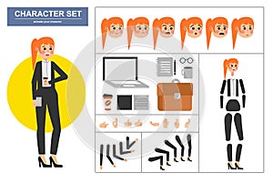 Office woman character constructor with various views