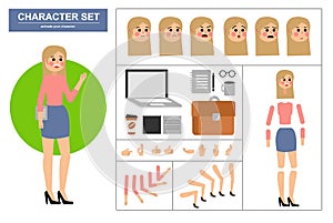 Office woman character constructor with various views