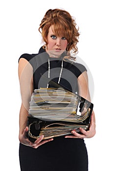 Office woman with a pile of files