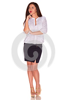 Office woman in white shirt isolate on white background