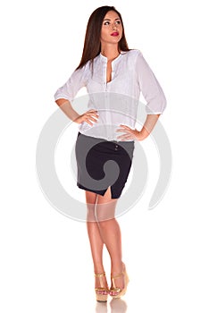 Office woman in white shirt isolate on white background