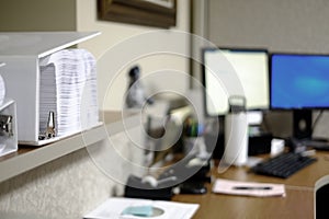 Office Work with Binders on Desk Paperwork Organization Organized Computers