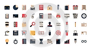 Office work business equipment icons set