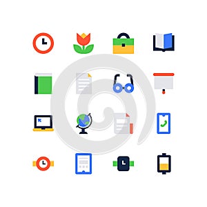 Office work and deadline - set of flat design style icons