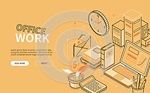 Office work - line design style isometric web banner