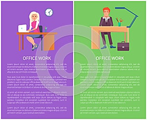 Office Work Posters Set Business People Man Woman