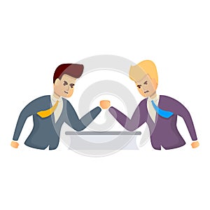 Office worker arm wrestling icon, cartoon style