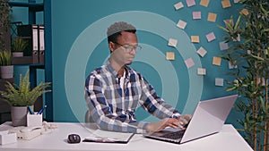 Office worker doing military salute to show respect and patriotism