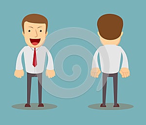 Office worker. Front, back view . Cartoon style, flat vector