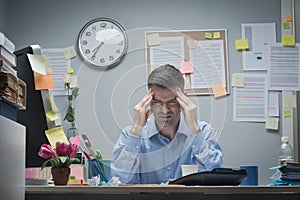 Office worker with headache