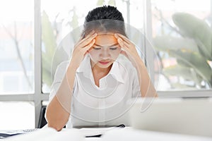 Office worker headache at office, Thinking overworking