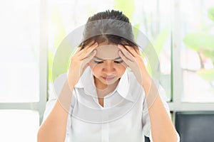 Office worker headache at office, Thinking overworking