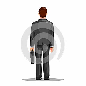 Office worker man profession job standing figure from back view. businessman ready go to work symbol concept in cartoon illustrati