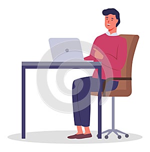 Office worker man behind a desk with a laptop. Businessman or a clerk working at his office table