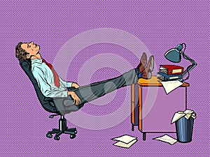 Office worker Manager resting in a work chair. Fatigue