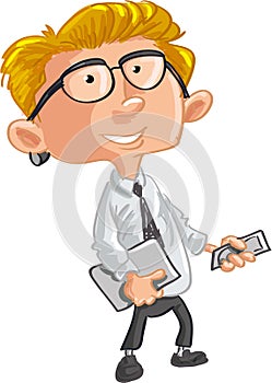 Office worker with mobile phone and laptop