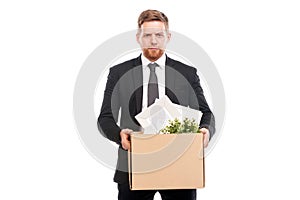 Office worker with personal belongings