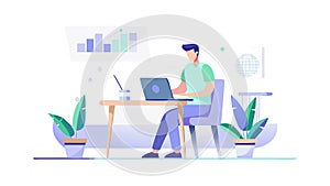 Office Worker Productivity, Computer Desk Work Vector Graphic, vector design Generative AI