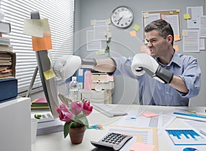 Office worker punching computer