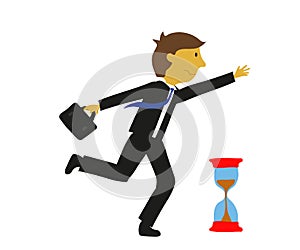 Office worker rushes to work. Cartoon. Vector