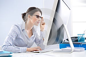 Office worker staring at computer screen