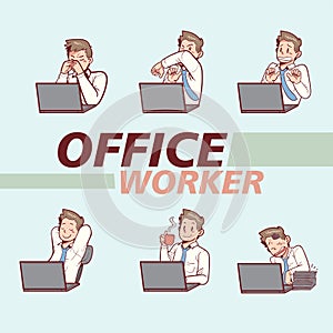 Office worker sticker or emoticon set