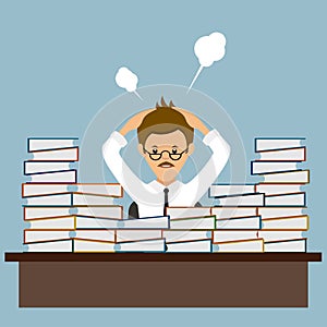 Office worker swamped with work illustration